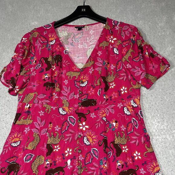 Torrid Dress Womens Sz 10-12 Pink Blue Paisley Tigers Buttons Boho Chic No Belt - Picture 3 of 13